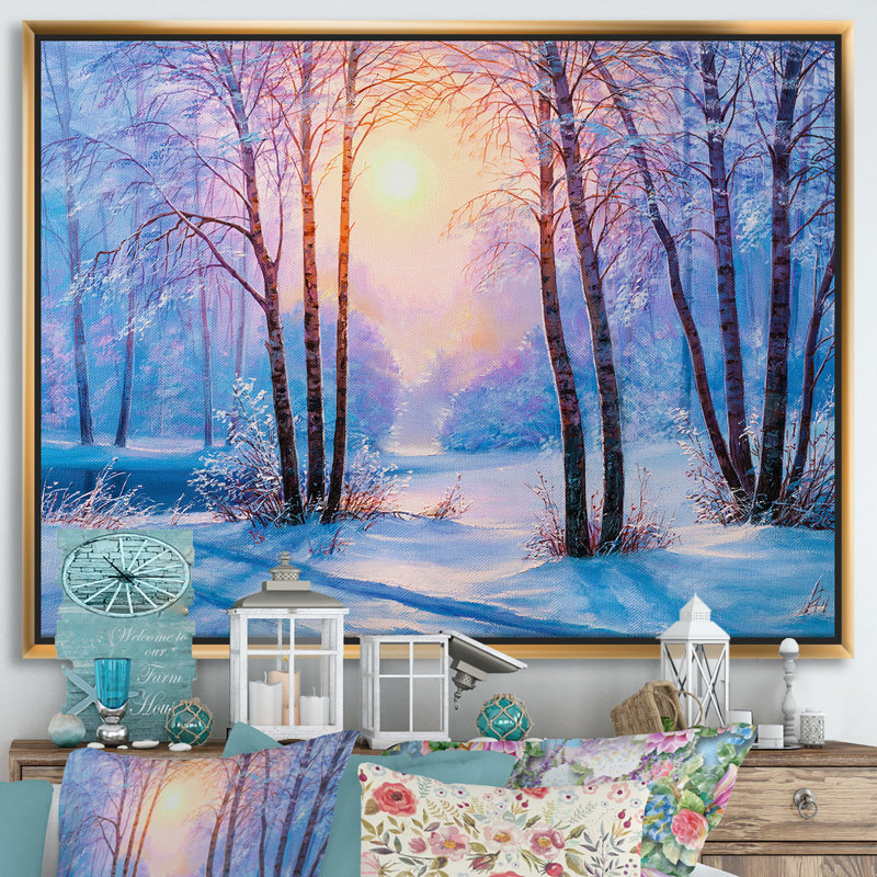 «Warm Sunshine Reflection over Winter Forest River III», reproduction sur toile flottante, H 30 po x l 40 po x 1,5 po