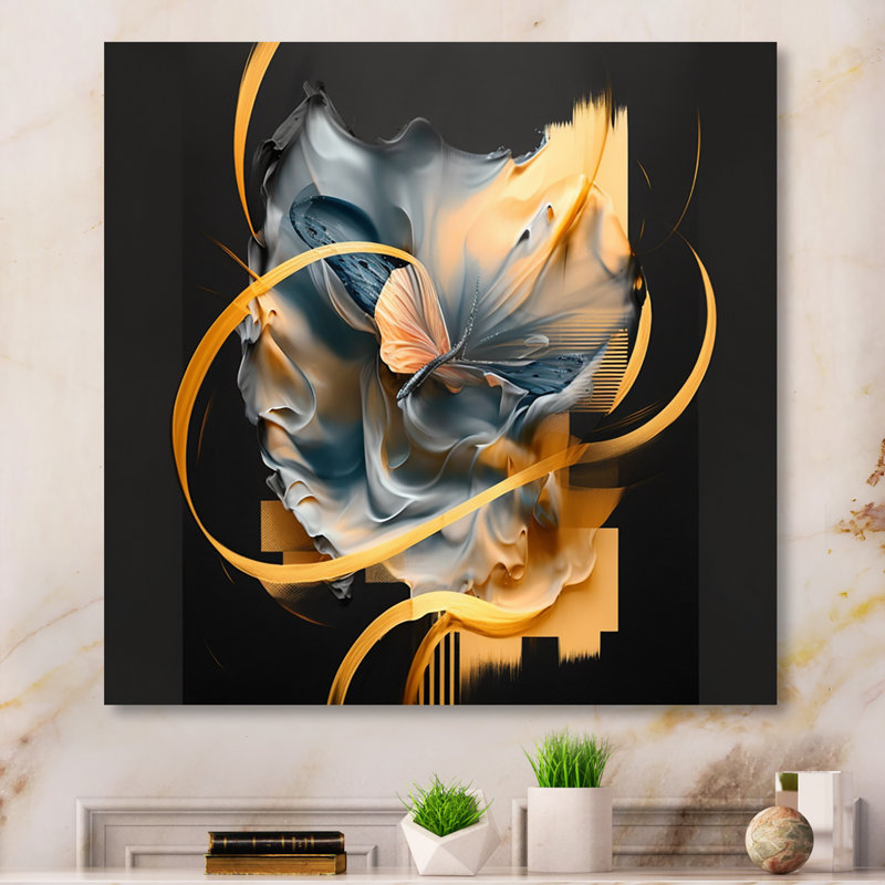 Papillon abstrait - Art mural encadré abstrait, L 24 po x H 24 po, Toile tendue