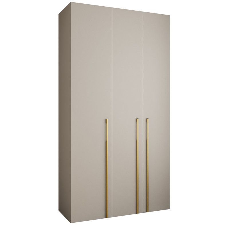 3 Door Manufactured Wood Wardrobe, cashmere + handles: gold, 245,5 H x 130 W x 50 D