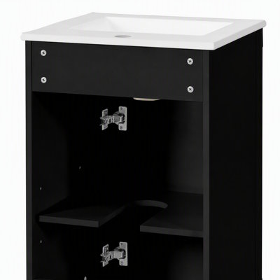 Meuble-lavabo français sur pied de 45,7 cm (18 pouces) avec lavabo en céramique, porte à fermeture douce et tablette réglable