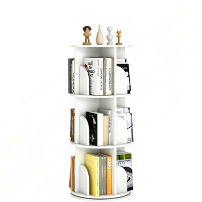 Rotating Bookshelf, Wood Corner Bookshelf, 360 Display Spinning Bookcase Storage Rack, 3 Tier Floor Standing Revolving Bookcase Narrow Book Shelf Orga