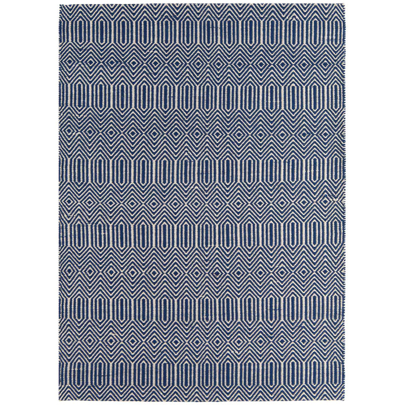 Blue Geometric Handmade Modern Easy To Clean Rug Dining Room Bedroom And Living Room, Wool/Cotton, Rectangle 160 x 230cm