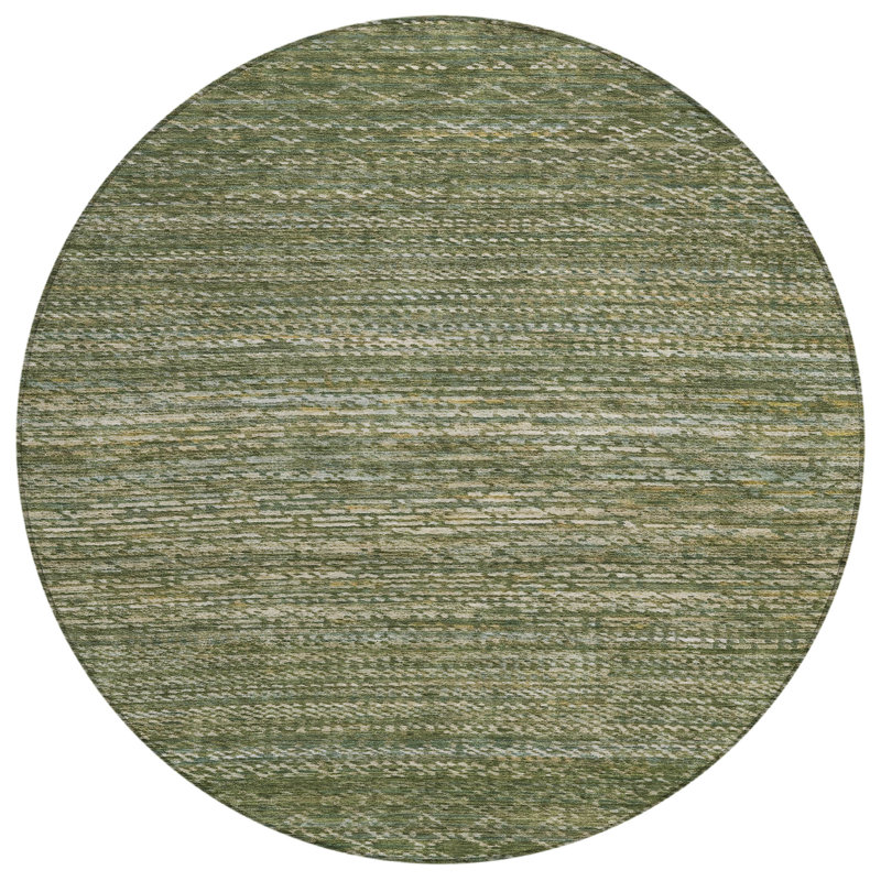 Machine Washable Indoor/Outdoor Kirksville ACN2150 Striped Rug, Round 8'