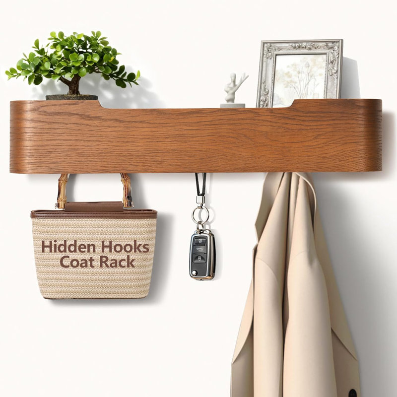 Wooden Door Hooks With Shelves, Brown