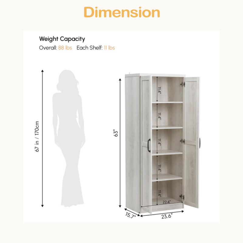 Armoire de rangement robuste à double porte, armoire de chambre à coucher autoportante, garde-manger de cuisine, Blanc