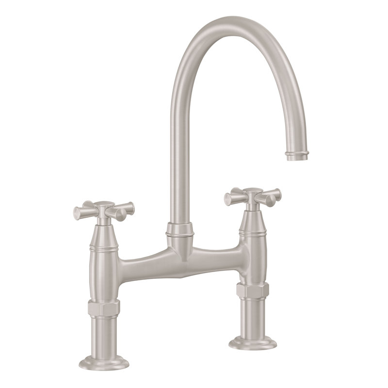 Davoli Bridge Kitchen Faucet, Without Side Spray, 48 Series Cross Handle, Satin Nickel