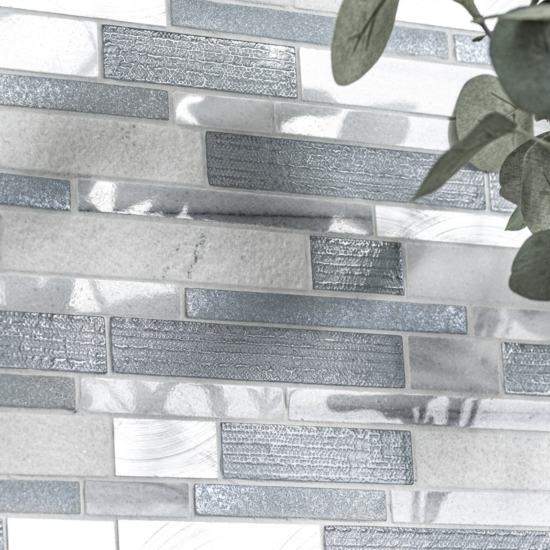 Alessio Interlocking 12 in. x 12 in. Glass, Stone and Metal Blend Mosaic Wall Tile