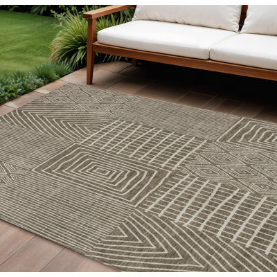 Tapis d'intérieur lavable à motif géométrique 10 pi x 14 pi brun