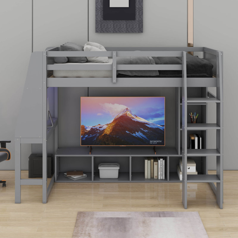 Lit mezzanine simple avec bureau, Gris