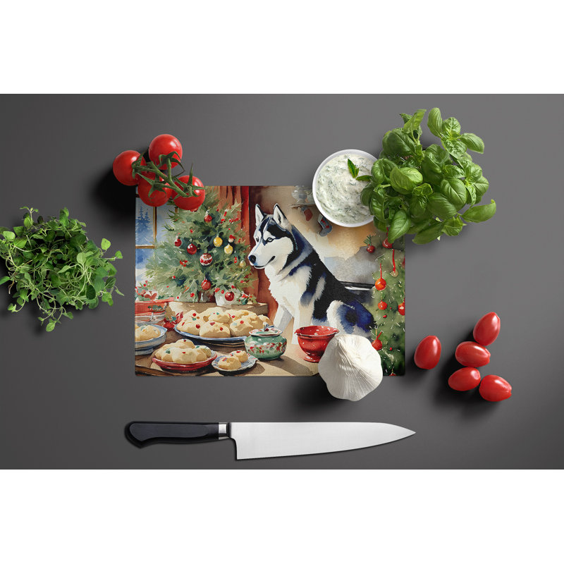 Siberian Husky Christmas Cookies Glass Cutting Board