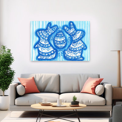 Patterned Easter Bunnies Traditional Whimsical Rabbit Spring Wall Art Print by Lerin Freyou - Wrapped Canvas Print