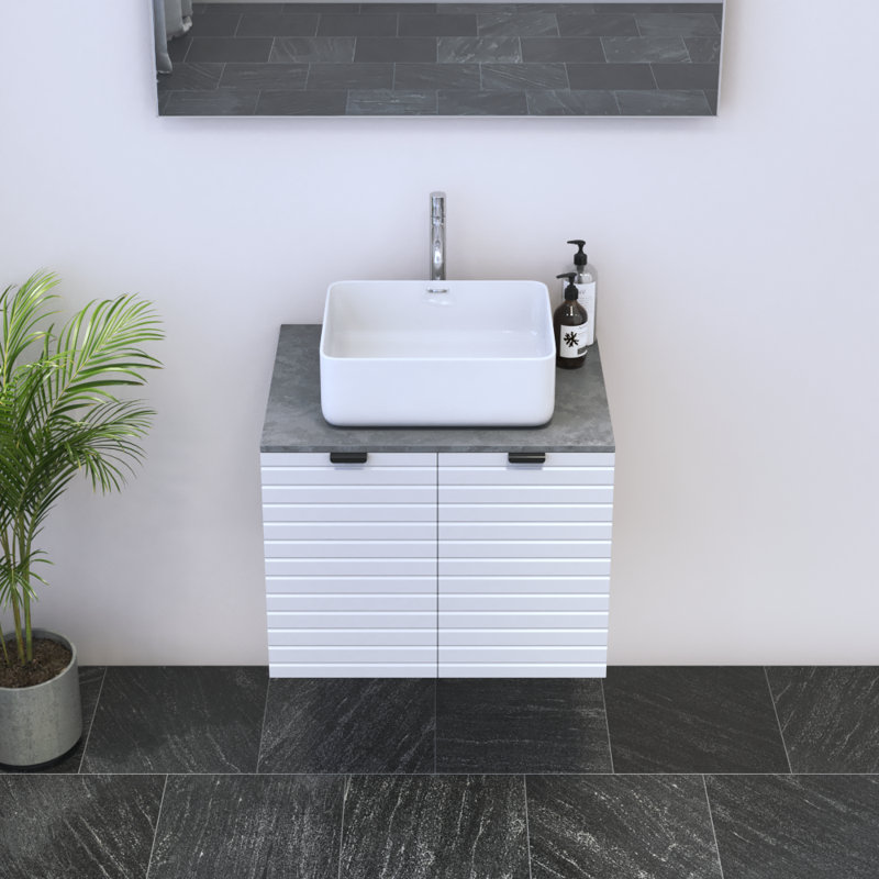 Meuble-lavabo simple 23,6 po avec plateau en bois manufacturé Kayben, Béton