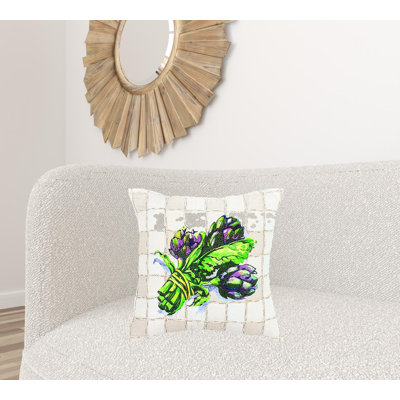 White Green Artichoke Waffled Throw Pillow