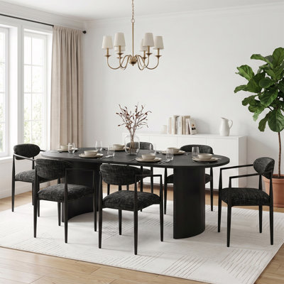 79'' Oval Dining Table Set For 6 With Upholstered Arm Chairs, 7-Piece Modern Dining Room Set