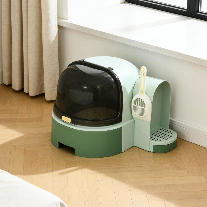 Bac à litière pour chat couvert, deux étapes pour le suivi, espace privé, forme de capsule de l'espace, boîte de PC avec couvercle, intérieur spacieux pour chat, couvercle avant ouvrable, écart de plateau amovible, couleur, matériau