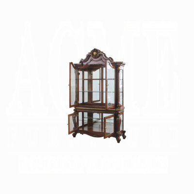 Picardy Traditional Honey Oak Curio Cabinet With Mirrored Panels And Veneer Detailing