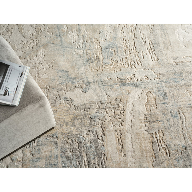 Infinity Power Loomed Wool/Nylon Abstract Area Rug in Ivory/Blue/Terracotta, Rectangle 9' x 12'