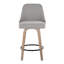 Tabouret de comptoir 27 po à hauteur fixe avec pivot en bois blanchi et tissu gris clair avec garniture cloutée en laiton et repose-pieds rond en métal noir - ensemble de 2