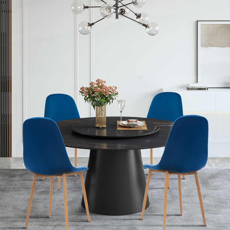 Chaise d'appoint en velours Fuzail, Bleu