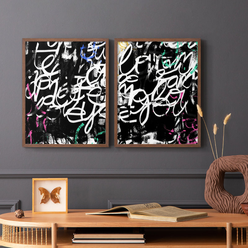 «Graffiti Scribe I», reproduction encadrée de qualité supérieure - prête à être accrochée - aucun clou requis - aucun clou requis