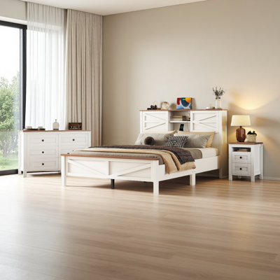 Ensemble de chambre à coucher 3 pièces avec lit plateforme Farmhouse