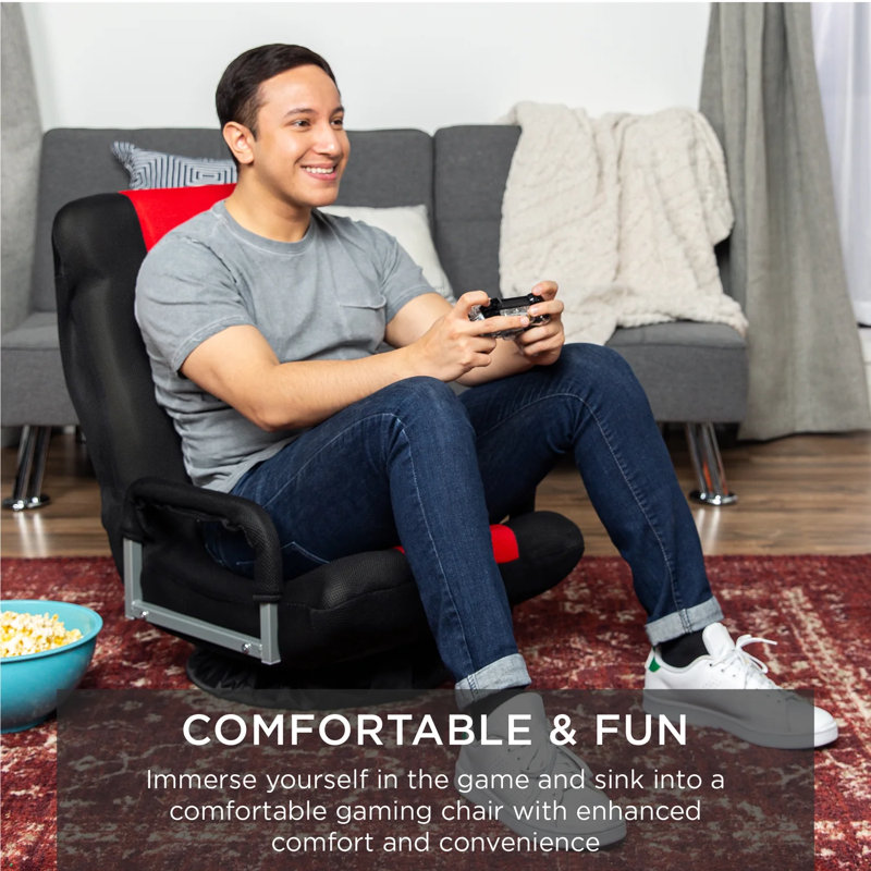 Swivel Flex Gaming Floor Chair with Adjustable Backrest - Black/Red
