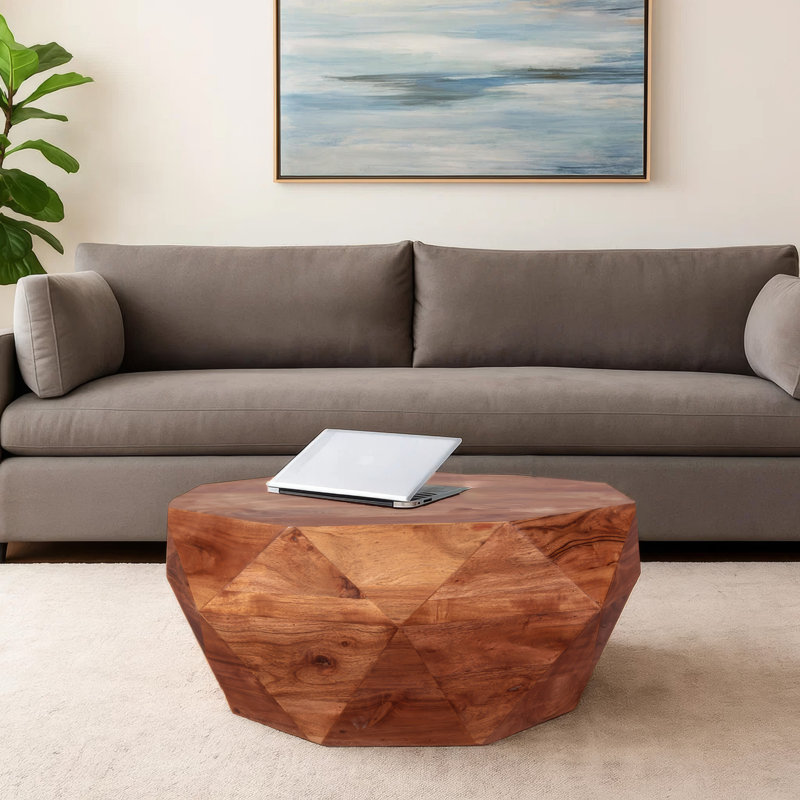 33" Modern Acacia Wood Diamond Coffee Table, Dark Brown Living Room Accent, Dark Brown