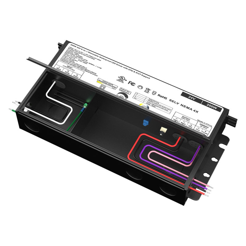 200 W 24 V 5-en-1 à DEL à intensité variable, 110-277 V CA à CC, gradateur à chaud et 7 CCT de soutien