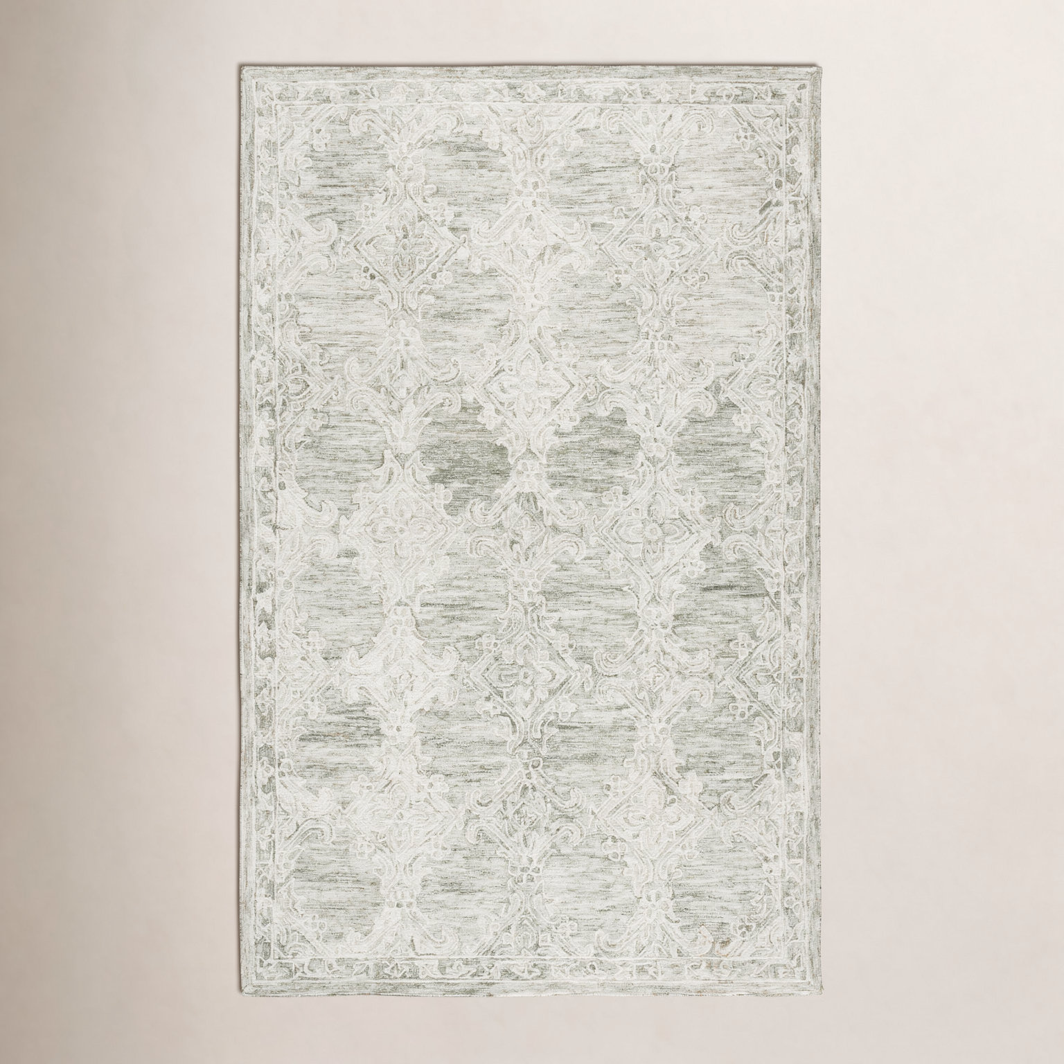 Hand-Tufted Wool Damask Rug, Rectangle 4' x 6'