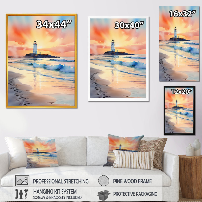 Coucher de soleil sur la plage 1 - Art mural plage, Cadre photo argenté, H 40 po x l 30 po x P 1,5 po