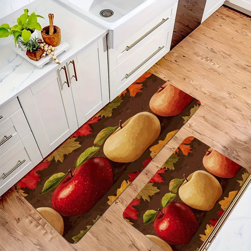 2 Pcs Autumn Apple Print Kitchen Mats Kitchen Dining Area