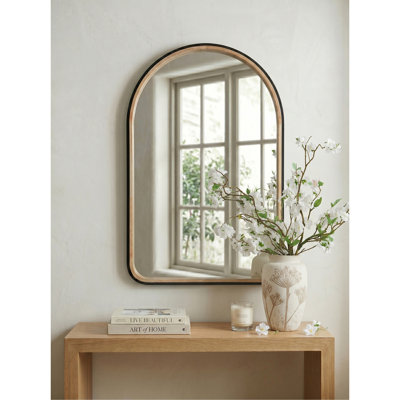 Miroir arqué 23,6 po x 35,4 po à deux tons noir mat et bois naturel