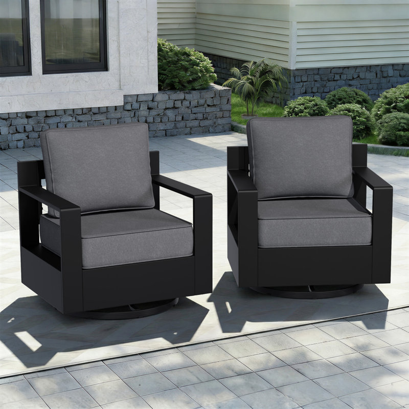 Ensemble de 2 fauteuils pivotants en aluminium Oneita, Gris