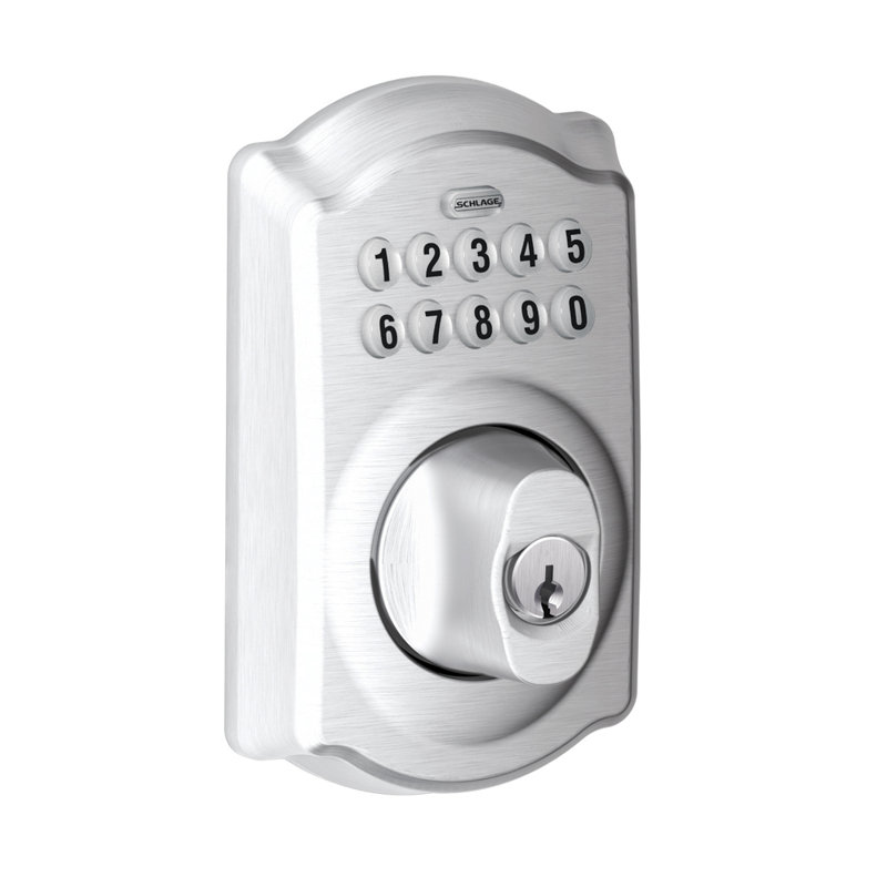 Schlage Keypad Deadbolt with Camelot Trim, Satin Chrome, Yes