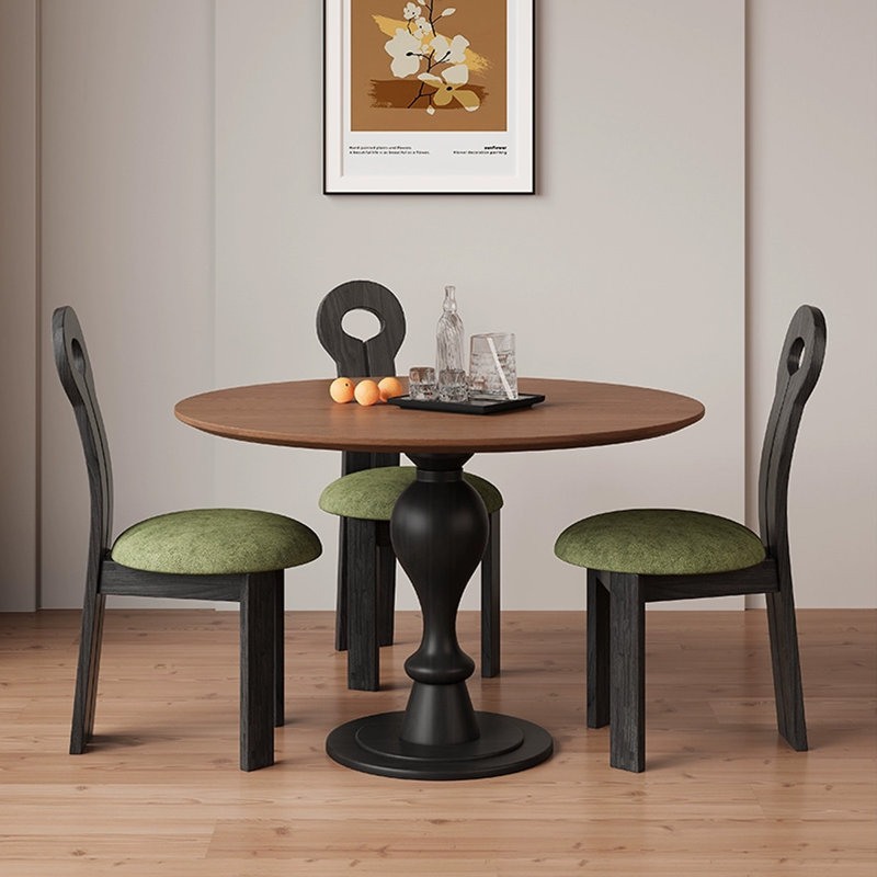 Black&Walnut Round Solid Wood Dining table, 29.53"H x 39.37"L x 39.37"W