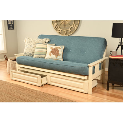 Le cadre de futon double Stratford comprend des tiroirs de rangement et un matelas