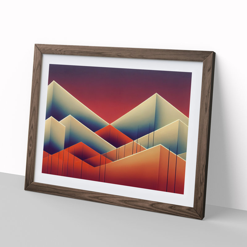 Hewarming Abstract Mountains 1 Piece Single Picture Frame Wall Art, 25cm H x 34cm W x 2cm D, Walnut