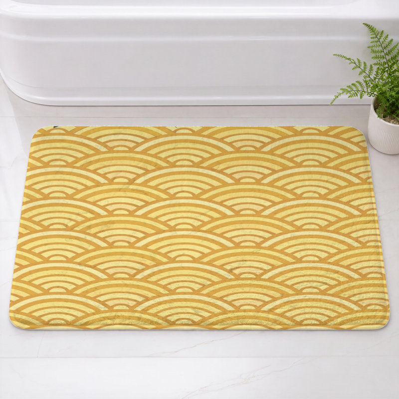 Tapis de bain à motif de vagues japonaises, L 34 po x L 21 po, Orange moyen / jaune clair