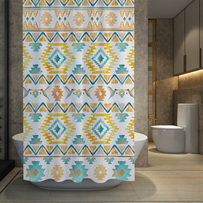 Rideau de douche géométrique simple, H 93 po x l 70 po, Bleu / Jaune