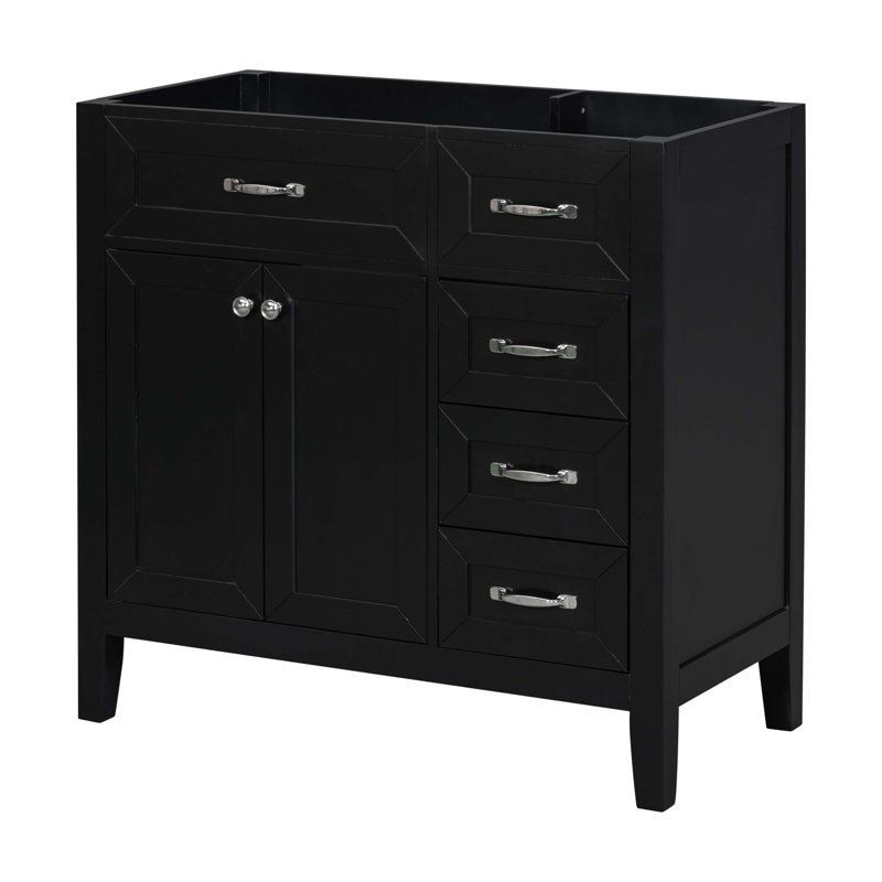 Meuble-lavabo 36 po sans lavabo, base d'armoire seulement, armoire de salle de bain avec tiroirs, Noir, noir, noir, noir