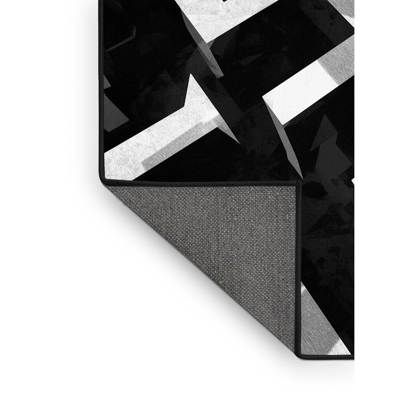 Tapis doux et moelleux à motif géométrique moderne et contemporain Teterboro - reliure noire, Carré 7 pi