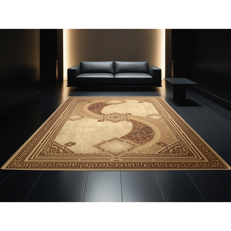 Tapis oriental traditionnel beige lavable à la machine Madiun, 7 x 9