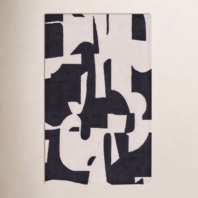 Black Cream Hand-Tufted Abstract Rug