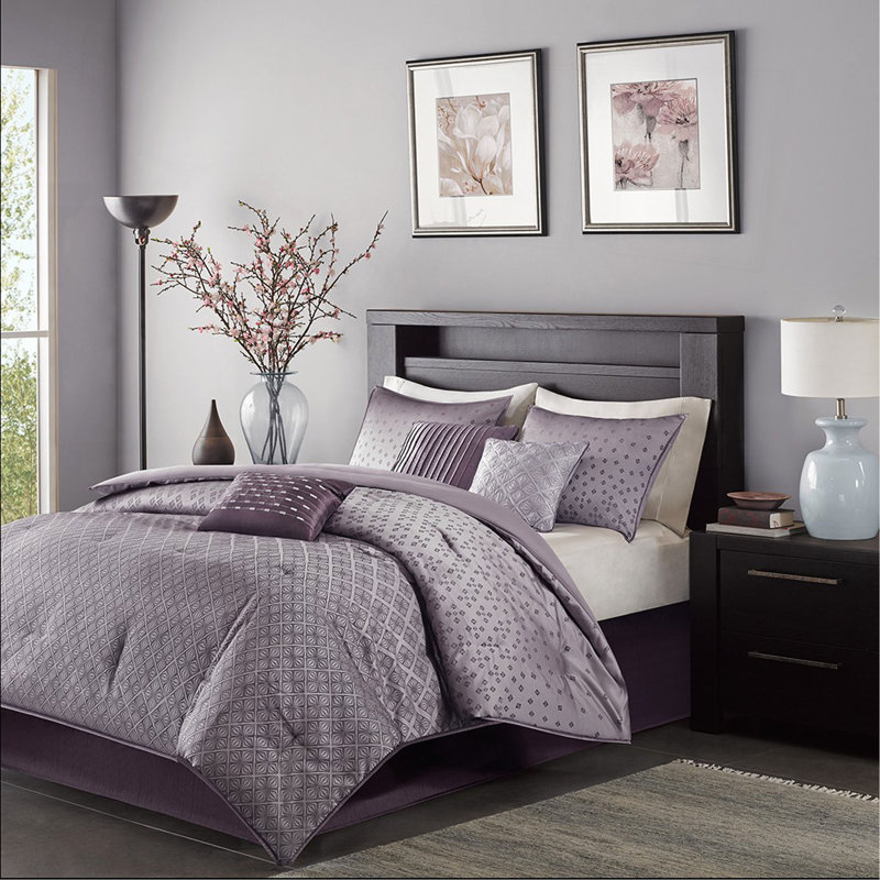 Ensemble d'édredon 7 pièces Jaquard - mauve