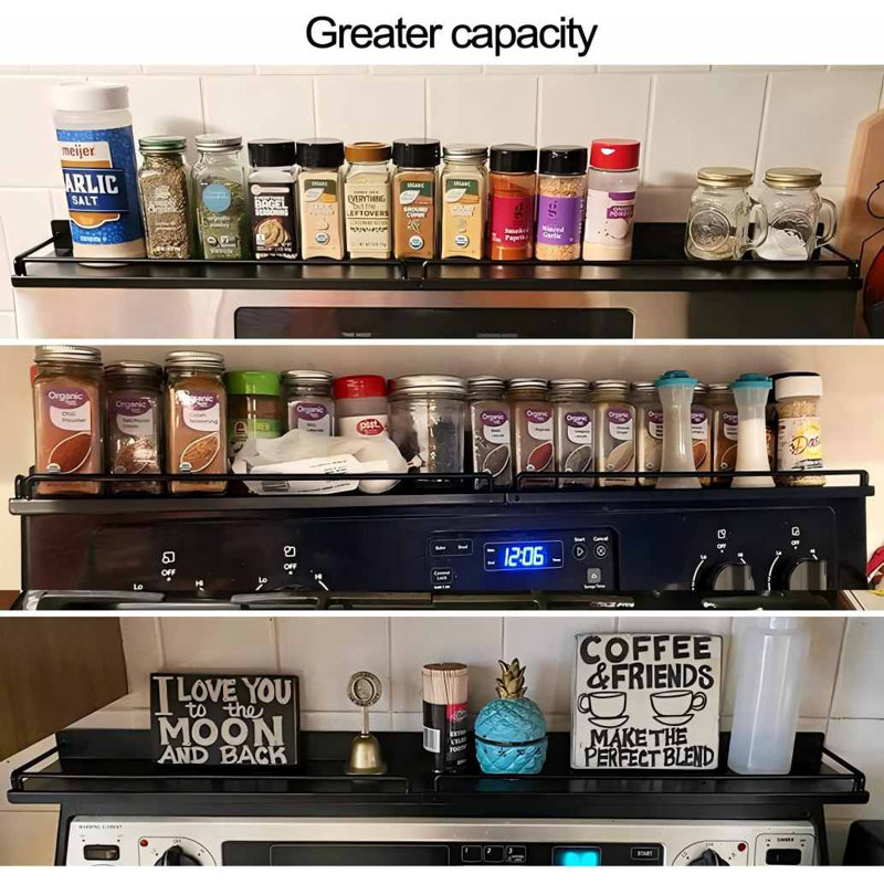 30''Stove Top Shelf For Kitchen Stove, Stainless Steel Magnetic Spice Over The Stove Rack Flat Organizer Black