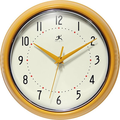 Infinity Instruments LTD. Retro 9 Inch Silent Sweep Non-Ticking Mid Century Modern Kitchen Diner Wall Clock Quartz Movement Retro Wall Clock Decorative (Saffron Yellow)…