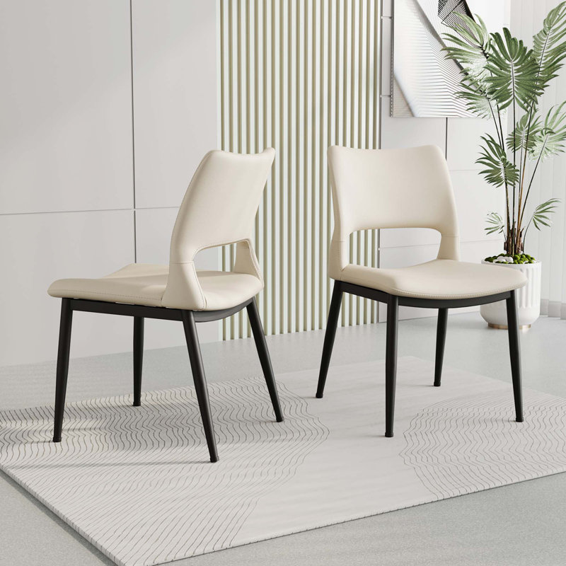 Ensemble de 2 chaises de salle à manger modernes et minimalistes en similicuir, dossier confortable, pieds en métal, Blanc