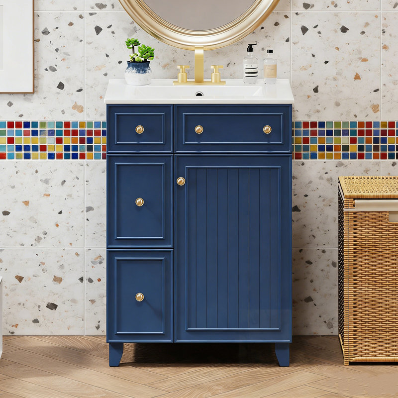 Bathroom Vanity Cabinet with sink, 2 Drawers and 1 Soft-Close Door, Blue