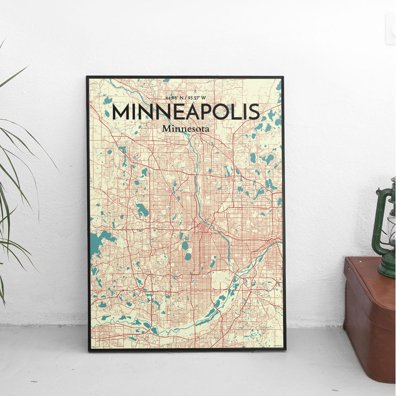 «Minneapolis City Map», reproduction d'impression sur affiche tricolore, H 27,6 po x l 19,7 po x P 0,05 po
