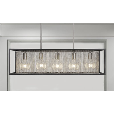 Luminaire pour îlot de cuisine 5 lumières Cadina, noir mat et nickel brossé avec ampoules DEL de 4 watts